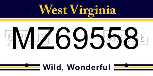 MZ69558 West Virginia License Plate
