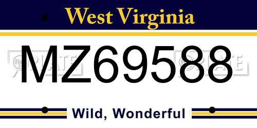 MZ69588 West Virginia License Plate