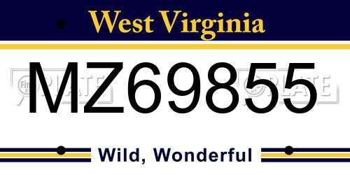 MZ69855 West Virginia License Plate