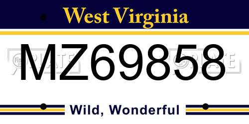 MZ69858 West Virginia License Plate