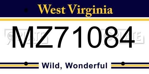 MZ71084 West Virginia License Plate
