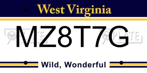 MZ8T7G West Virginia License Plate