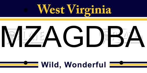 MZAGDBA West Virginia License Plate