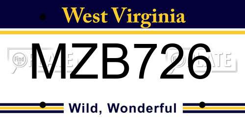 MZB726 West Virginia License Plate