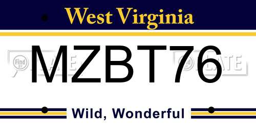 MZBT76 West Virginia License Plate
