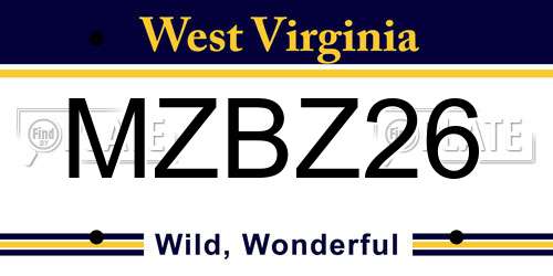 MZBZ26 West Virginia License Plate