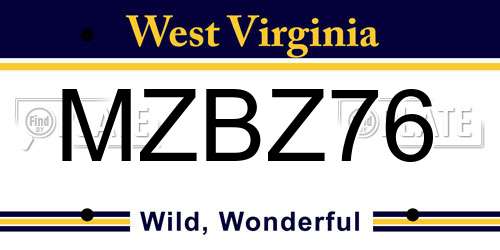 MZBZ76 West Virginia License Plate
