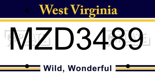 MZD3489 West Virginia License Plate