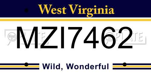 MZI7462 West Virginia License Plate