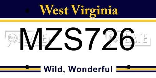 MZS726 West Virginia License Plate