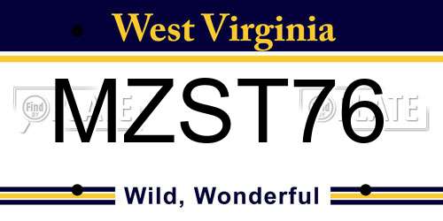 MZST76 West Virginia License Plate