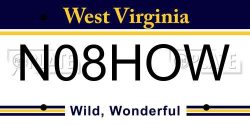 N08HOW West Virginia License Plate