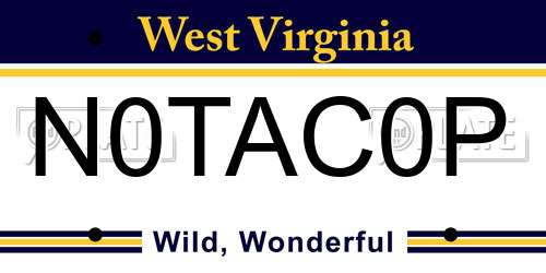 N0TAC0P West Virginia License Plate