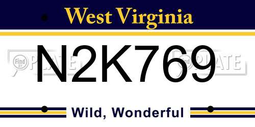 N2K769 West Virginia License Plate
