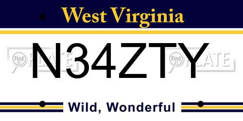 N34ZTY West Virginia License Plate