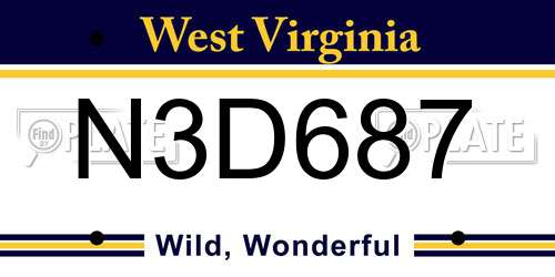 N3D687 West Virginia License Plate