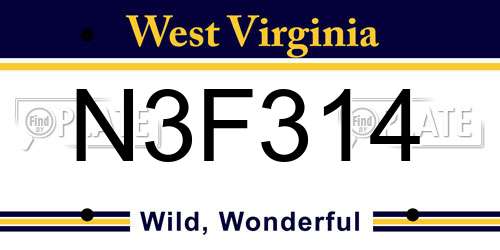 N3F314 West Virginia License Plate