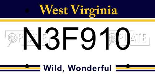 N3F910 West Virginia License Plate