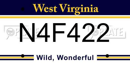 N4F422 West Virginia License Plate