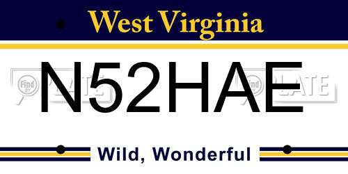 N52HAE West Virginia License Plate