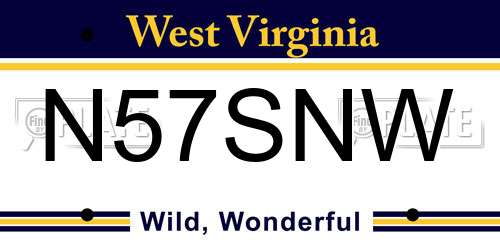 N57SNW West Virginia License Plate