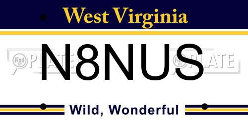 N8NUS West Virginia License Plate