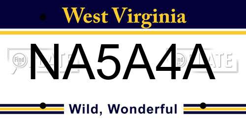 NA5A4A West Virginia License Plate