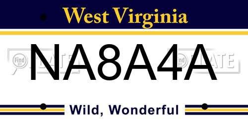 NA8A4A West Virginia License Plate