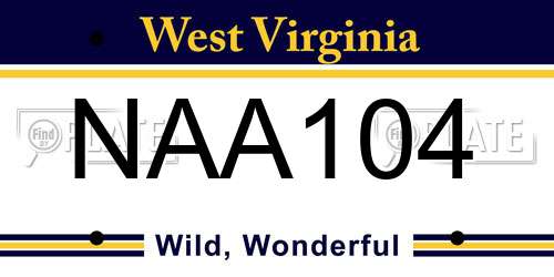 NAA104 West Virginia License Plate