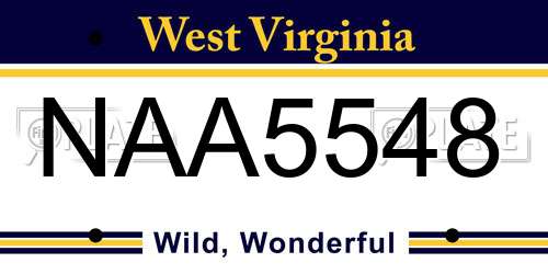 NAA5548 West Virginia License Plate