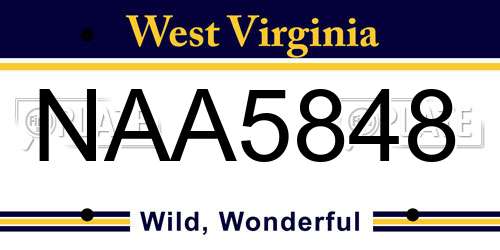 NAA5848 West Virginia License Plate