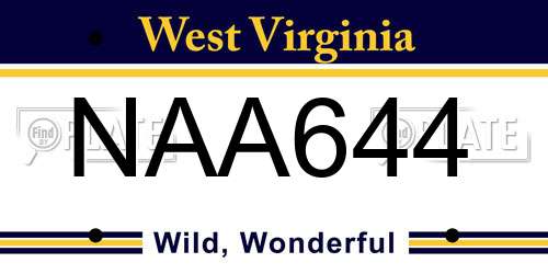NAA644 West Virginia License Plate