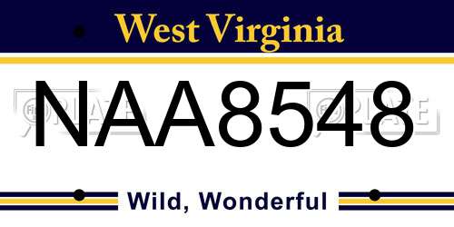 NAA8548 West Virginia License Plate