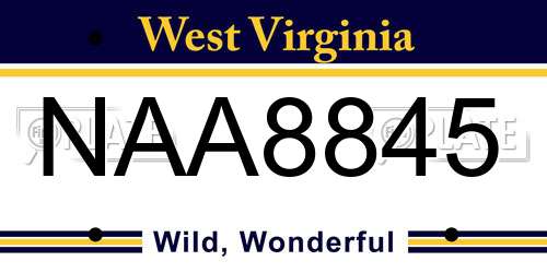 NAA8845 West Virginia License Plate