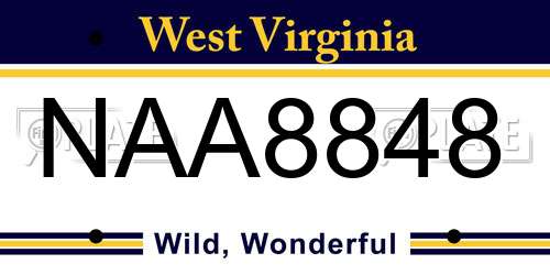 NAA8848 West Virginia License Plate