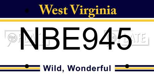 NBE945 West Virginia License Plate