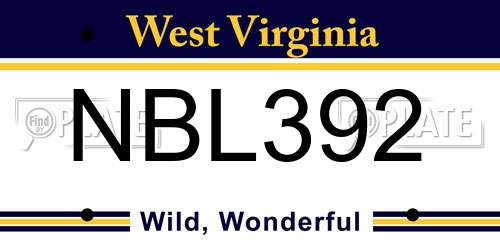 NBL392 West Virginia License Plate