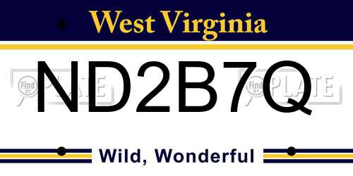 ND2B7Q West Virginia License Plate