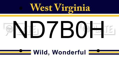 ND7B0H West Virginia License Plate