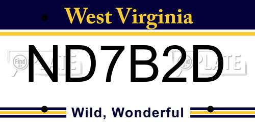 ND7B2D West Virginia License Plate
