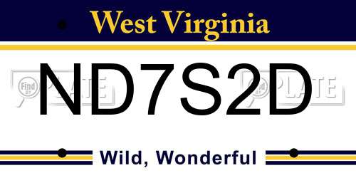 ND7S2D West Virginia License Plate