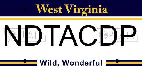 NDTACDP West Virginia License Plate