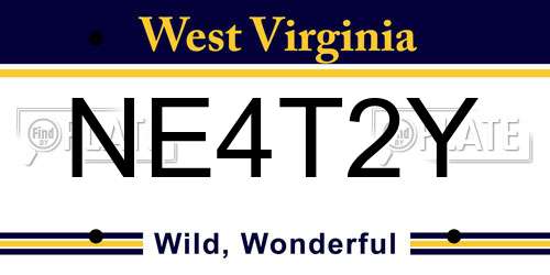 NE4T2Y West Virginia License Plate