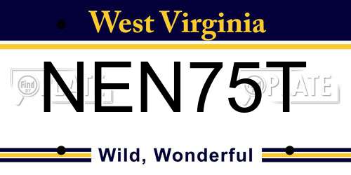 NEN75T West Virginia License Plate