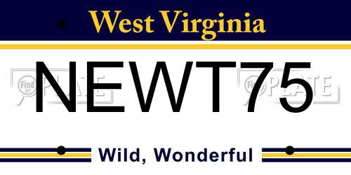 NEWT75 West Virginia License Plate