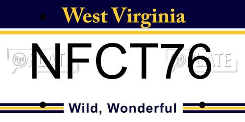 NFCT76 West Virginia License Plate