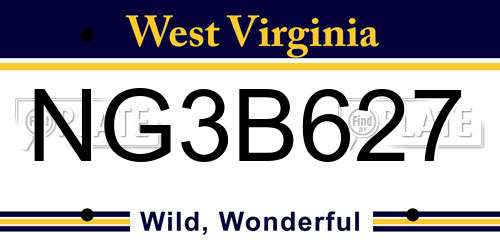 NG3B627 West Virginia License Plate