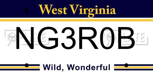 NG3R0B West Virginia License Plate