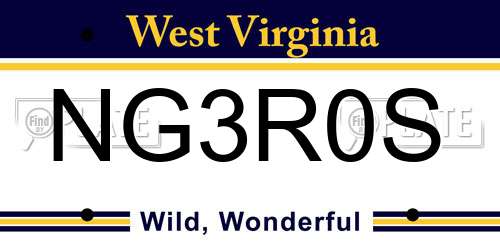 NG3R0S West Virginia License Plate
