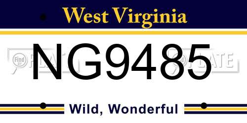 NG9485 West Virginia License Plate